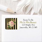 Étiquette de retour du Rose rayé noir et or (En situation)