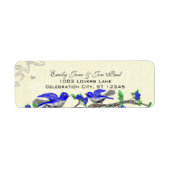 Étiquette de Retour Fleurs Bleu Royal Oiseau Gris (Devant)