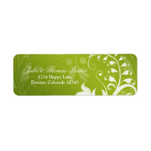 Étiquette de retour Mariage Floral Blanc Vert
