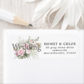 Étiquette de retour Mariage rose (En situation)