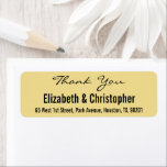 Étiquette de retour Merci de mariage personnalisé<br><div class="desc">Créez votre propre étiquette d'adresse de retour personnalisée, personnalisée, simple et élégante, moderne, noire et jaune doré. Entrez simplement le nom et l'adresse de la mariée et du marié / de la femme et du mari. Un grand merci de retourner les étiquettes d'adresse pour utilisation sur mariage, anniversaire de mariage,...</div>