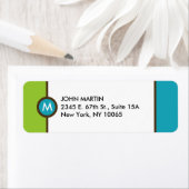 Étiquette de retour Monogramme moderne - Bleu/Brow (En situation)