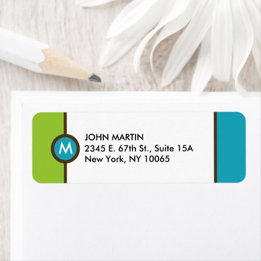 Étiquette de retour Monogramme moderne - Bleu/Brow (En situation)