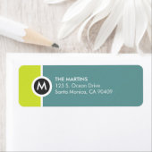 Étiquette de retour Monogramme moderne - Jaune/Ble (En situation)