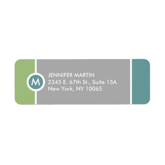 Étiquette de retour Monogramme moderne - Vert/Gris (Devant)