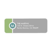 Étiquette de retour Monogramme moderne - Vert/Gris (Devant)