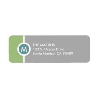 Étiquette de retour Monogramme moderne - Vert/Gris