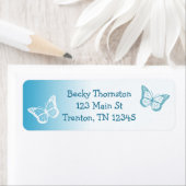 Étiquette de retour Papillon bleu et blanc (En situation)