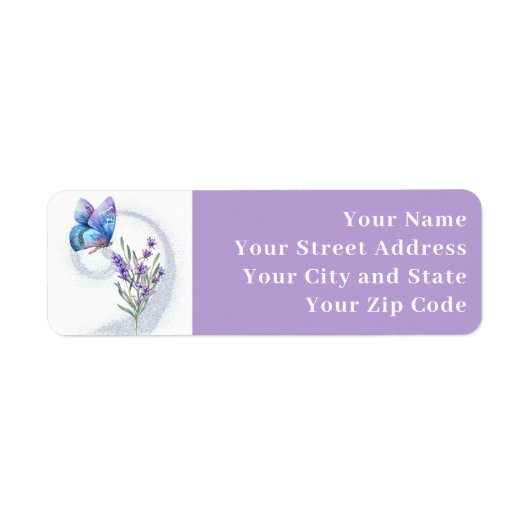 Étiquette de retour Papillon bleu et Lavande (Devant)