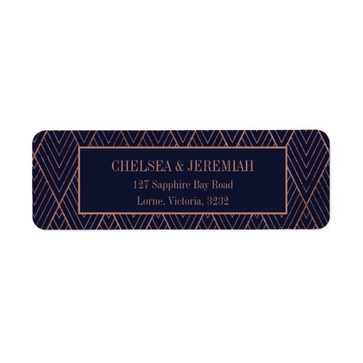 Étiquette de retour personnalisée Art déco Marine (Devant)