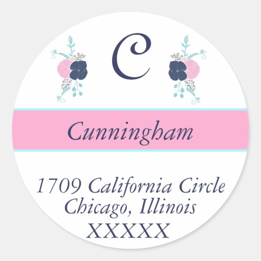 Étiquette de retour rose, marine et Turquoise Flor (Devant)