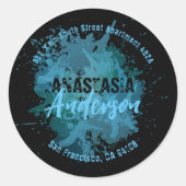 Étiquette de retour turquoise noir Artistic Round (Devant)