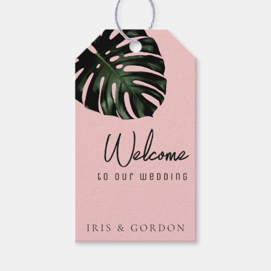 Étiquette de sac de bienvenue de mariage rose Dest (Devant)
