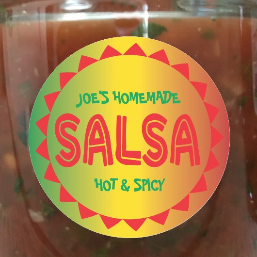 Étiquette de salsa maison rouge, vert et jaune
