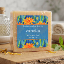 Étiquette de savon à la calendula bleue et orange