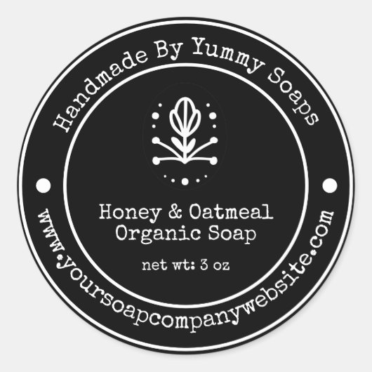 Étiquette de savon artisanal noir et blanc (Devant)