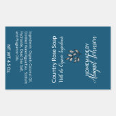 Étiquette de savon bleu fabriqué à la main par des (Devant)