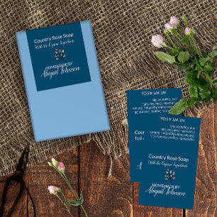 Étiquette de savon bleu fabriqué à la main par des