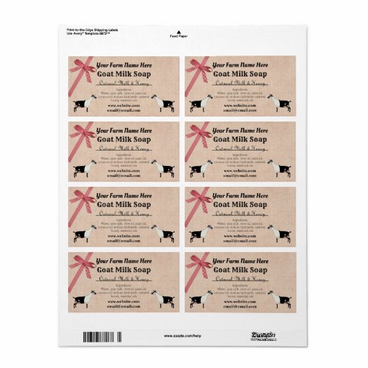 Étiquette de savon de lait de chèvre Burlap et Pla (Feuille entière)