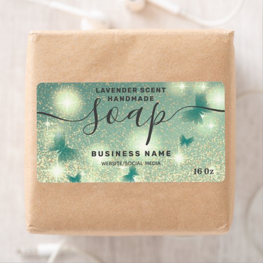 Étiquette de savon de script papillon (En situation)