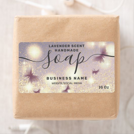 Étiquette de savon de script papillon (En situation)