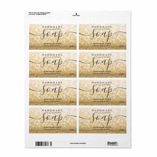 Étiquette de savon de script scintillant doré mode (Feuille entière)