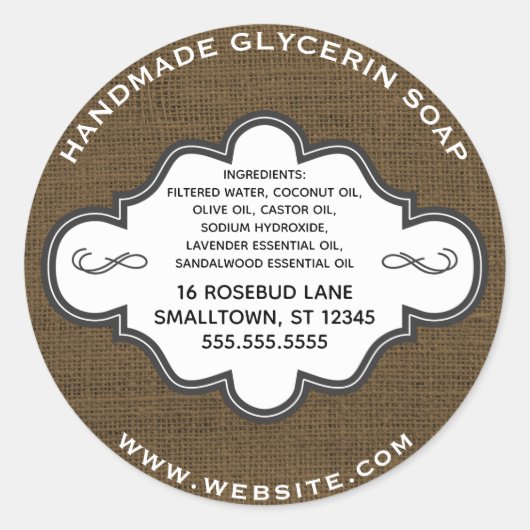 Étiquette de savon fait main Russe Pays Burlap (Devant)
