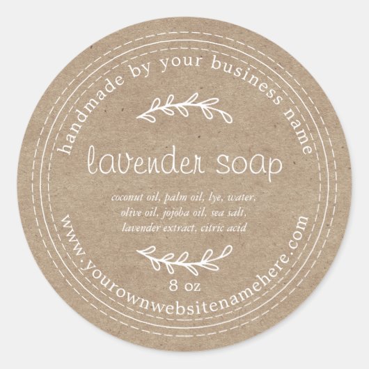 Étiquette de Savon Kraft Blanc Lavande Rustique (Devant)