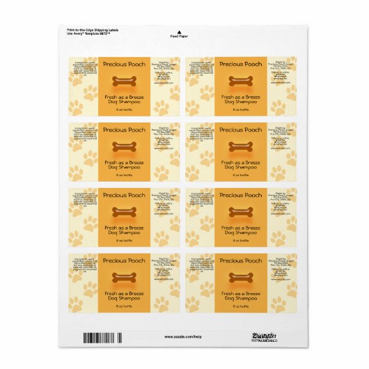 Étiquette de savon Shampooing chien (orange) (Feuille entière)