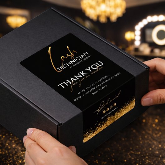 Étiquette de scellement Black & Gold Lash Tech | B