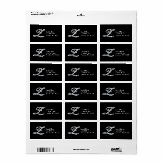Étiquette de script Z "Diamond Bling" (Feuille entière)