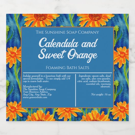 Étiquette de sels de bain étanches à fleurs orange (Étiquettes simples)