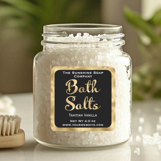 Étiquette de sels de bain noirs et d'or