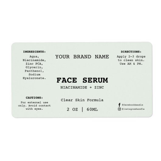 Étiquette de Sérum Facial Minimal Vert Sauge 60 ml (Devant)