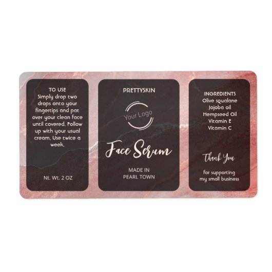 Étiquette de Sérum Pailleté Rose Gold (Devant)