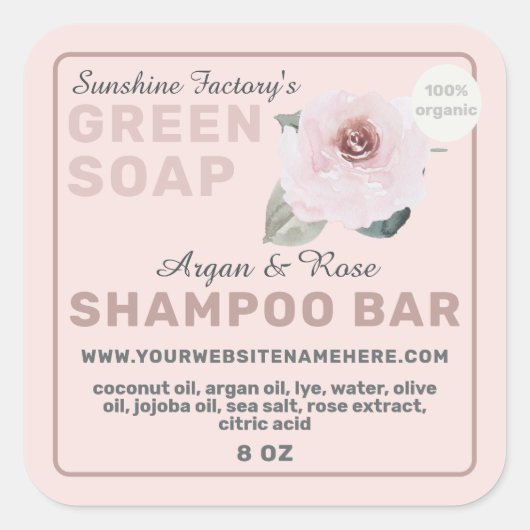 Étiquette de Shampooing Solide Rose Rougeâtre (Devant)