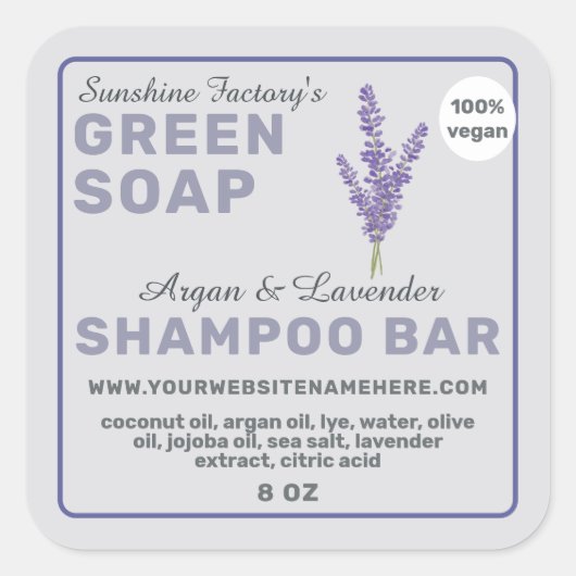 Étiquette de Shampooing Solide Violet Pastel (Devant)