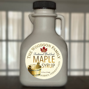 Étiquette de sirop d'érable à feu de bois