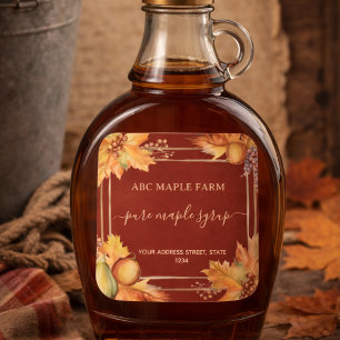 Étiquette de sirop d'érable à feuilles d'érable aq