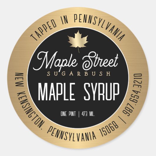 Étiquette de sirop d'érable à la bordure or modern (Devant)