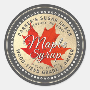 Étiquette de sirop d'érable au bois avec feuille d