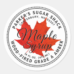 Étiquette de sirop d'érable au bois avec feuille d