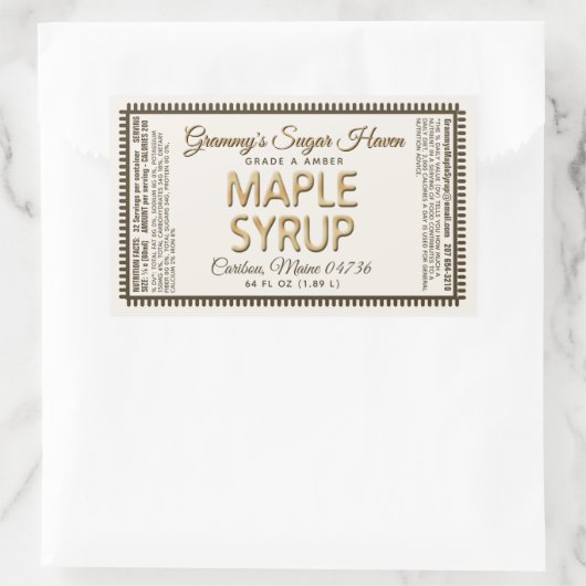 Étiquette de sirop d'érable avec valeur nutritive  (Sac)