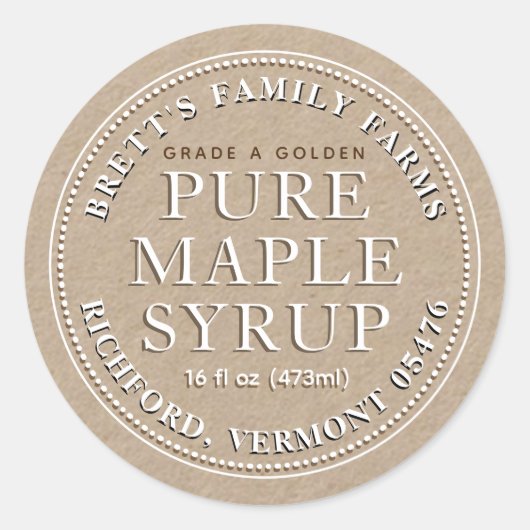 Étiquette de sirop d'érable (blanc Kraft) (Devant)
