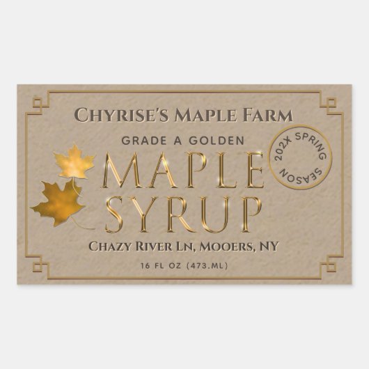 Étiquette de sirop d'érable Kraft avec Feuilles et (Devant)
