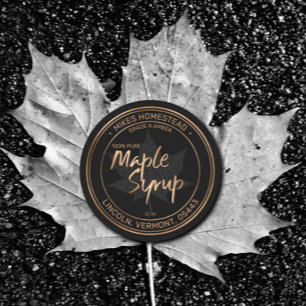 Étiquette de sirop d'érable moderne noir et cuivre
