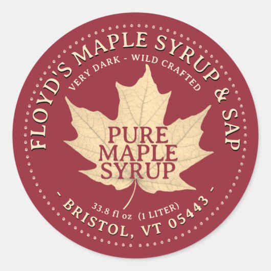 Étiquette de sirop d'érable modifiable feuille d'é (Devant)