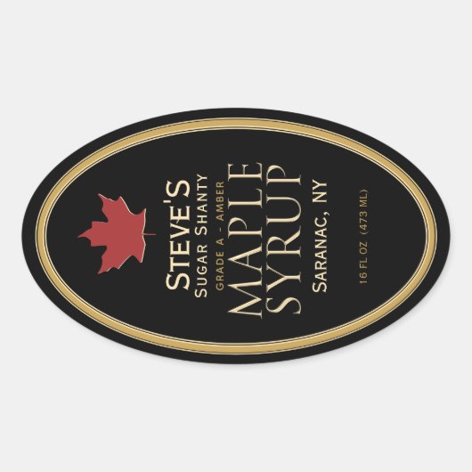 Étiquette de sirop d'érable noir à feuille rouge (Devant)