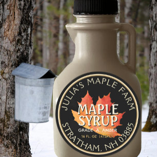 Étiquette de sirop d'érable (noir) avec feuille d'