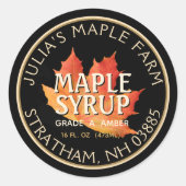 Étiquette de sirop d'érable (noir) avec feuille d' (Devant)